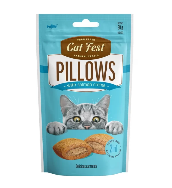 Cat Fest Pillows With Salmon Creme Treats For Cats