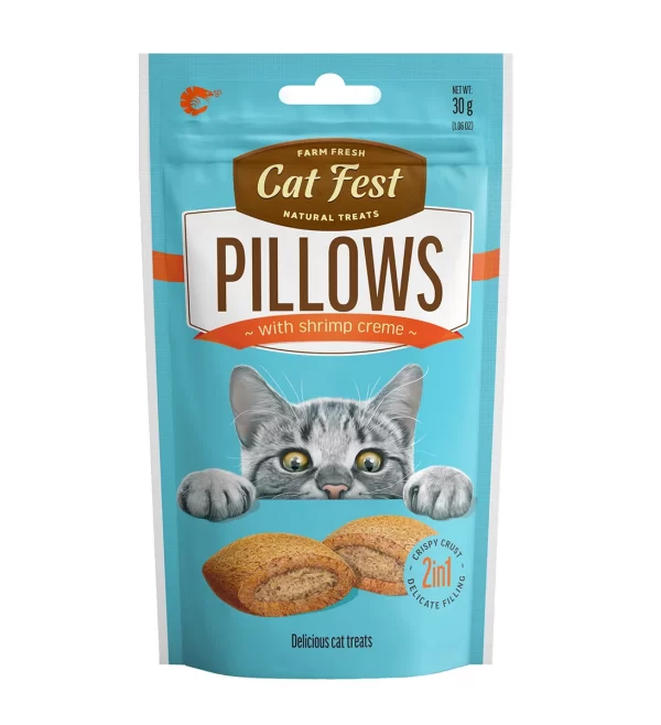 Cat Fest Pillows With Shrimp Creme Treats For Cats