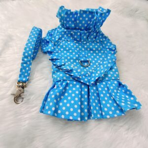 Sky Blue Polka Dress/Harness/Leash Set For Cats & Dogs
