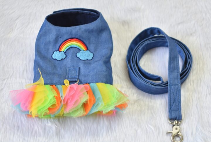 Denim Rainbow Dress/Harness/Leash Set