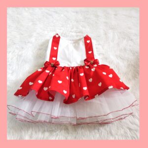 Red & White Heart Theme Casual Dress For Cats & Dogs