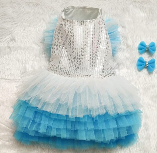 Silver Sequin Sky Blue Fancy Dress For Cats & Dogs