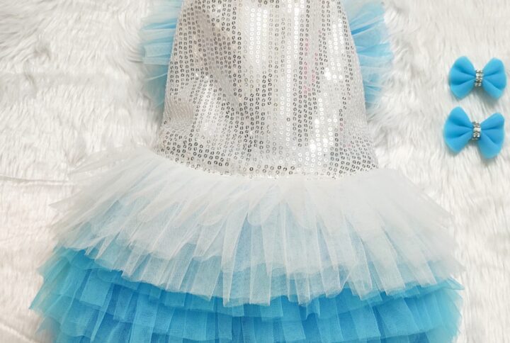 Silver Sequin Sky Blue Fancy Dress For Cats & Dogs