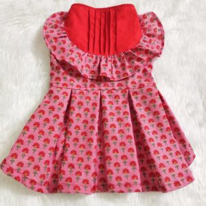 Tomato Red Floral Casual Dress For Cats & Dogs