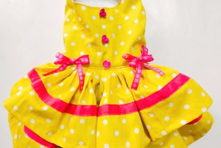 Yellow & White Polka Dot Casual Dress For Cats & Dogs