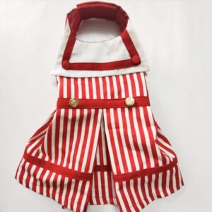 Red & White Strip Casual Dress For Cats & Dogs