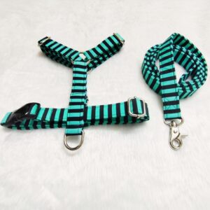 Blue & Black Stripe H-Type Harness Leash Set