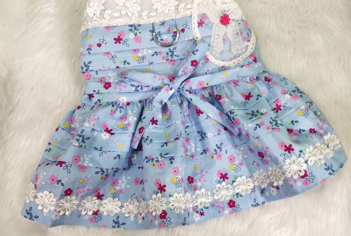 Sky Blue Floral Casual Dress For Cats & Dogs