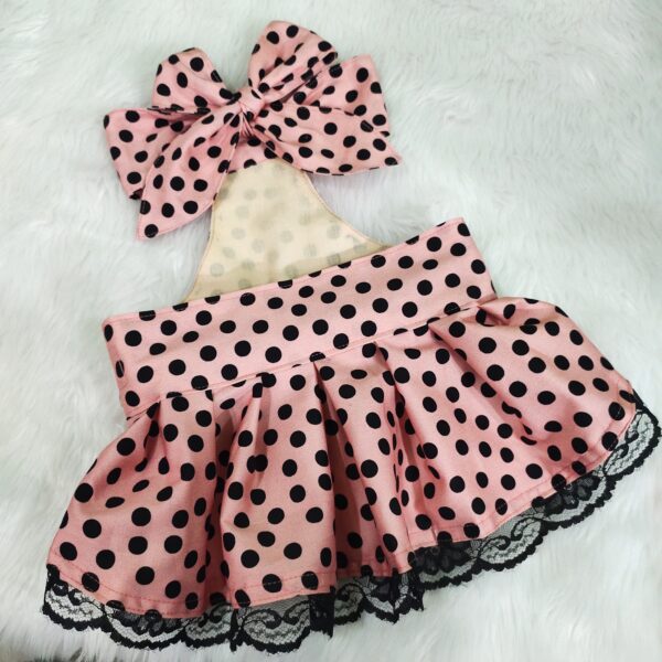 Peach With Black Polka Dot Backless Casual Dress For Cats & Dogs