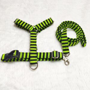 Green & Black Stripe H-Type Harness Leash Set For Dogs