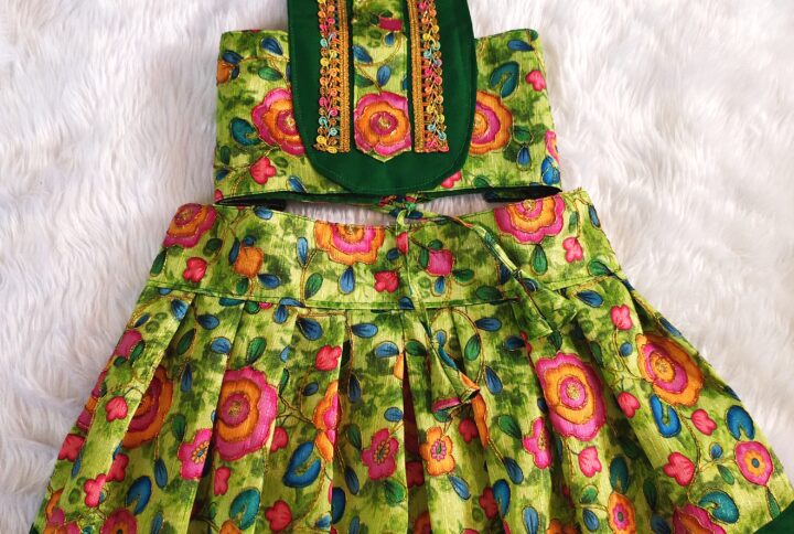 Green & Pink Floral Lehenga Choli – Festive Dress For Cats & Dogs