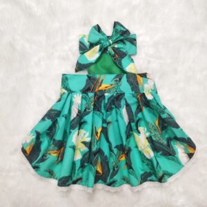 Floral Green Backless Summer Dress For Cats & Dogs