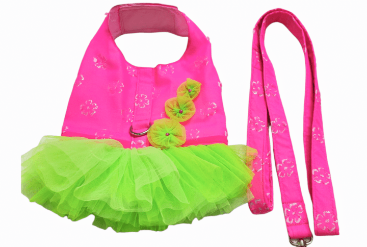 Pink Neon Dress/Harness/Leash Set For Cats & Dogs