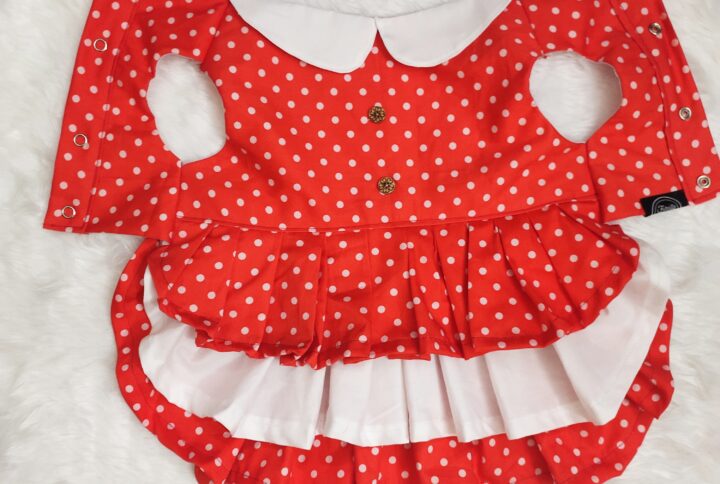 Red & White Polka Casual Dress For Cats & Dogs
