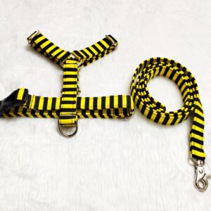 Yellow & Black Stripe H-Type Harness Leash Set For Dogs