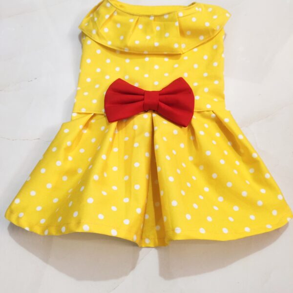 Yellow Polka Dot Casual Dress With Red Bow For Cats & Dogs