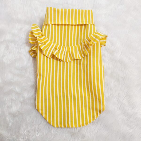 Yellow & White Stripe Frill Shirt For Cats & Dogs
