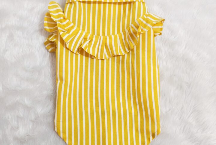 Yellow & White Stripe Frill Shirt For Cats & Dogs
