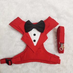 Red Tuxedo Harness Leash Set For Cats & Dogs
