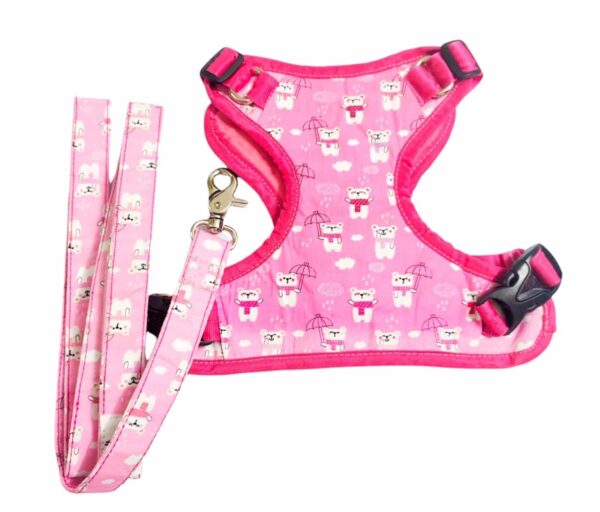 Pink Teddy Bear Harness Leash Set For Dogs