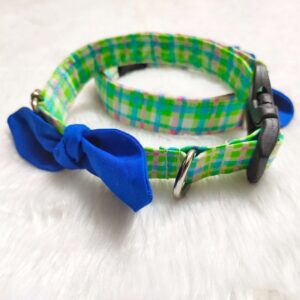 Green & Blue Checkered Collar For Cats & Puppies