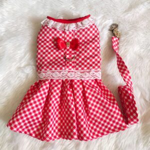 Gingham Red Lace Dress/Harness/Leash Set For Cats & Dogs