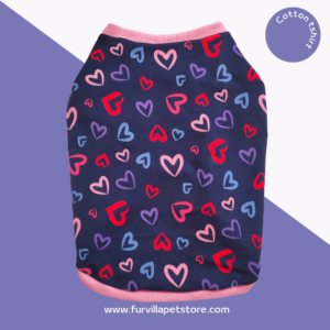 Navy Blue Multi Heart Cotton T Shirt For Cats & Dogs