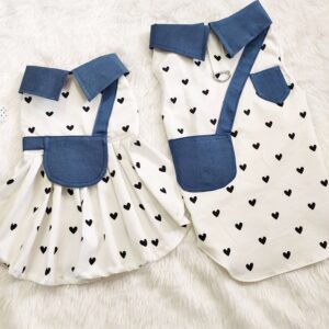 Little Heart White Dress/Harness/Leash Set – Male/Female Twining Dress/Harness/ For Cats & Dogs
