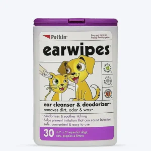 Petkin Ear Wipes – Ear Cleanser & Deodorizer For Cats & Dogs