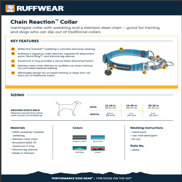 Ruffwear Chain Reaction Martingale Collar Size Chart