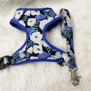 Furvilla Navy Blue Tropical Floral Harness Leash Set