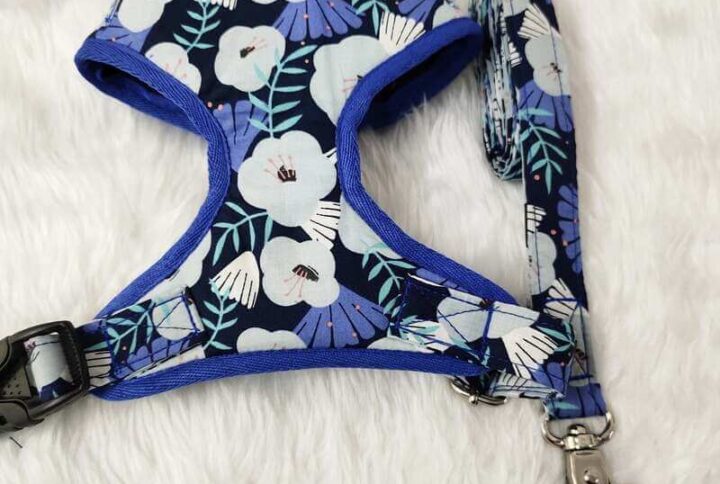 Furvilla Navy Blue Tropical Floral Harness Leash Set