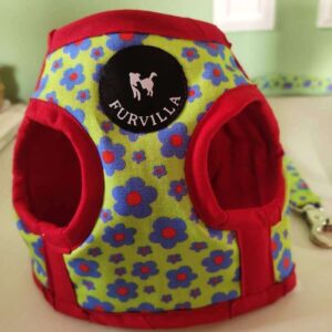 Furvilla Neon Green Floral Step In Harness for small dogs Leash Set 2