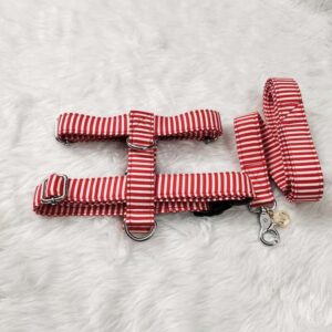 Furvilla Red White Stripe H Type Harness Leash Set