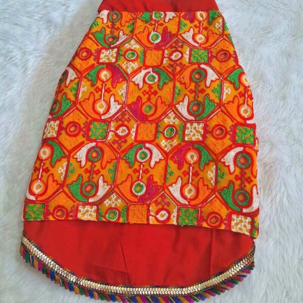 Furvilla Red Kurta with Multicolored Embroidered Jacket Front