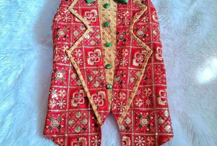 Furvilla Red Golden Tuxedo Sherwani