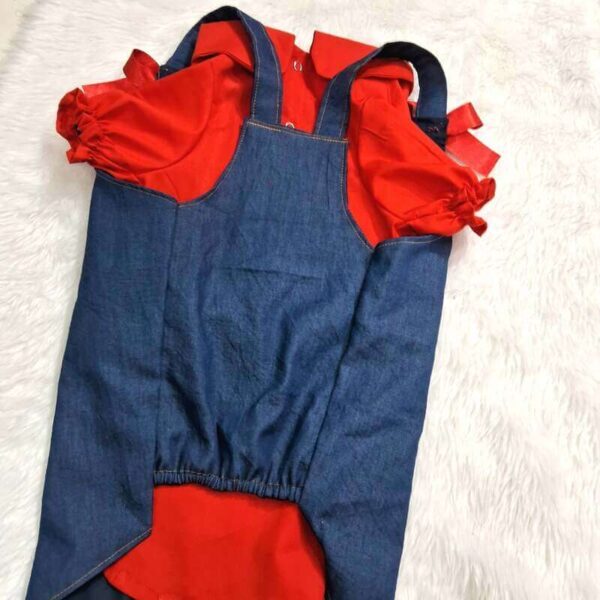 Furvilla Red Shirt with Denim Blue Dungaree Dress Back