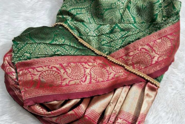 Furvilla Green Traditional Saree Back Up Close