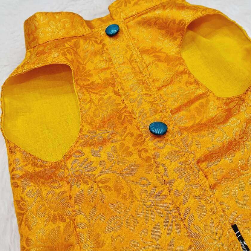 Furvilla Traditional Yellow Brocade Sherwani Back Close