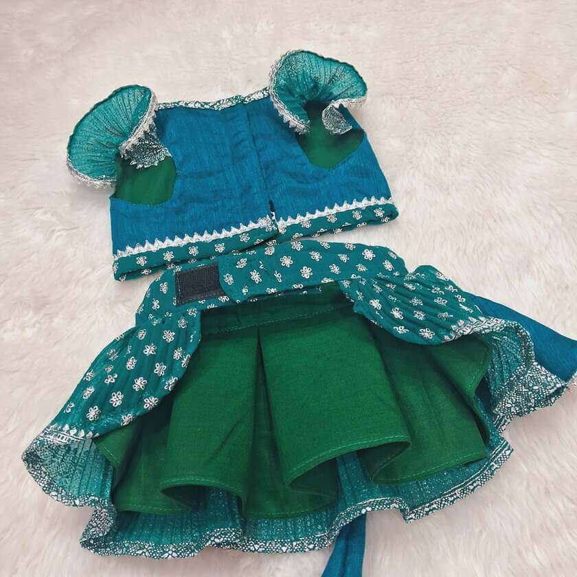 Furvilla Special Occasion Teal Pleated Lehenga Choli Front