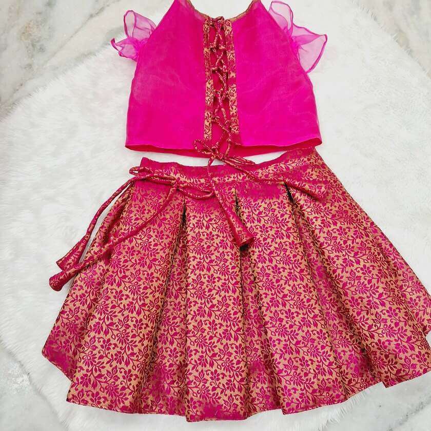 Furvilla Stylish Pink Brocade Lehenga Choli Back