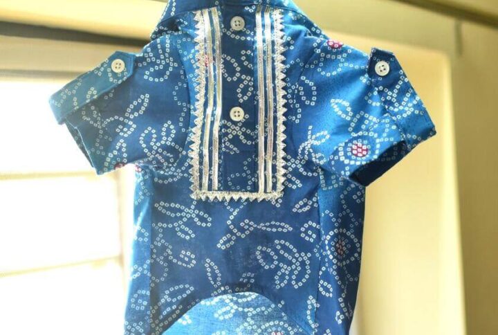 Furvilla Blue Color Bandhani Cotton Kurta Front