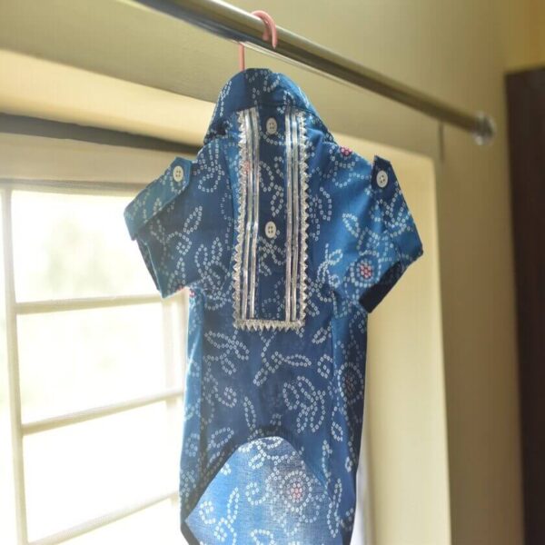 Furvilla Blue Color Bandhani Cotton Kurta Front Upclose