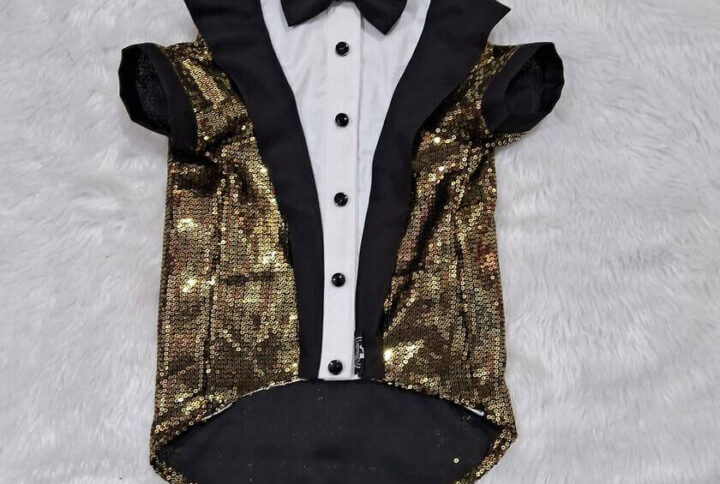 Furvilla Gold Color Sequin Tuxedo Front