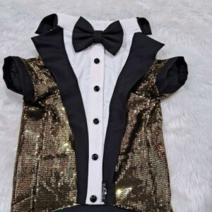 Furvilla Gold Color Sequin Tuxedo Pet Front 1