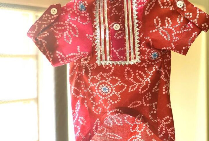 Furvilla Red Pink Bandhani Cotton Kurta Front