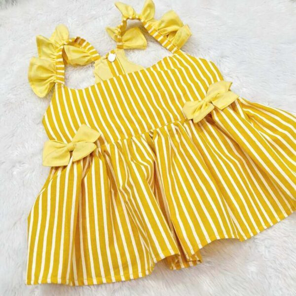 Furvilla Yellow White Striped Casual Dress Back 1