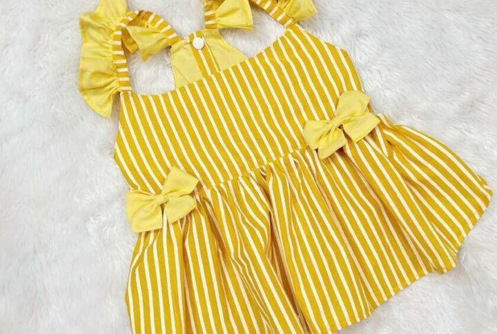 Furvilla Yellow White Striped Casual Dress Back