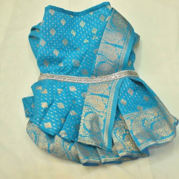 Furvilla Blue Silk Saree with Silver Border Back 1