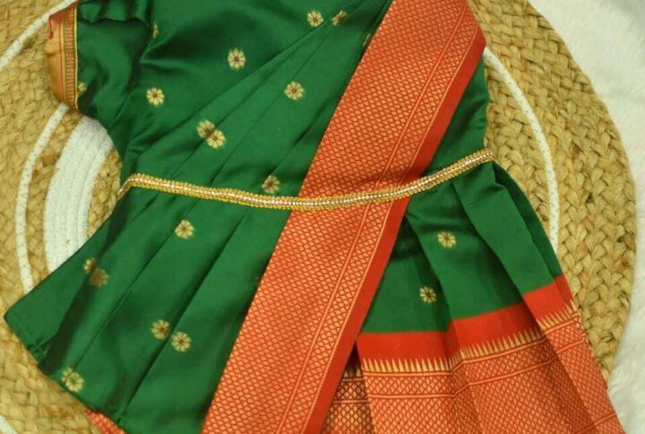 Furvilla Green Red Ethnic Paithani Saree Back New